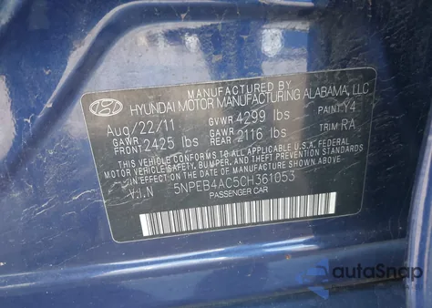 2012 Hyundai Sonata Gls Pzev from USA, damaged, VIN 5NPEB4AC5CH361053